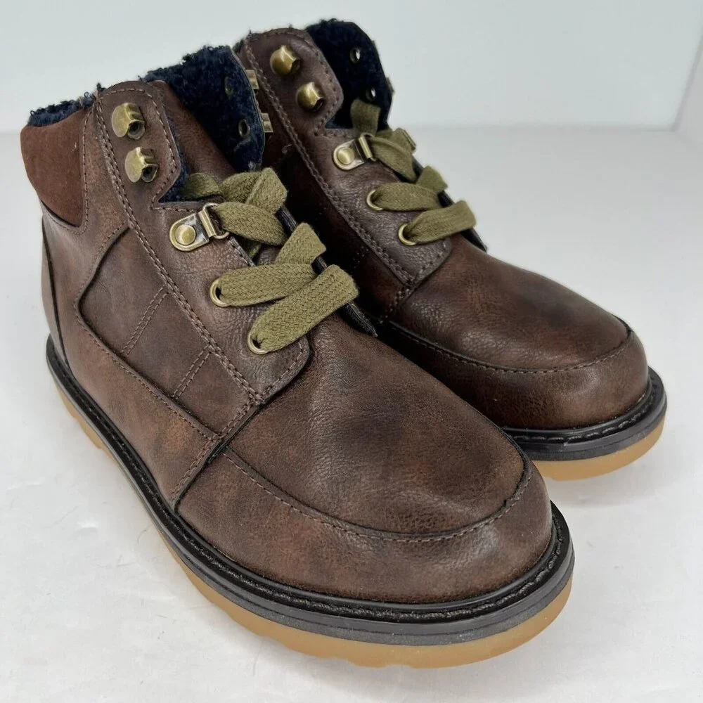 Cat & Jack Girls 17730 Brown Faux Fur Lining Lace Up Bootie Size 3 Ankle Boots